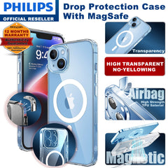 Philips for iPhone 14 Plus Case Clear, Supports Magnetic Wireless Charging, Non-Yellowing Shockproof Phone Bumper Cover DLK6108T