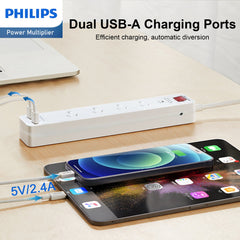 Philips Power Strip AC Travel Adaptor USB Port Charger Power Board AU Plug White