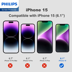 Philips Privacy Glass Screen Protector Film for Apple iPhone 15 Tempered Glass Full Coverage Hardness 9H DLK5507