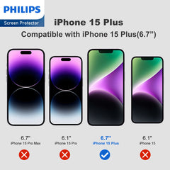 Philips Privacy Glass Screen Protector Film for Apple iPhone 15 Plus Tempered Glass Full Coverage Hardness 9H DLK5508