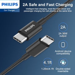 Philips QC+PD Car Charger with USB-C to USB-C Cable (DLP2521C)