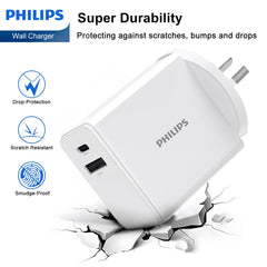 Philips 30W Power Adapter Wall Charger with 1.25m USB-C to L Cable DLP4343L