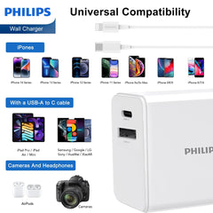 Philips 30W Power Adapter Wall Charger with 1.25m USB-C to L Cable DLP4343L