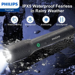 Philips Rechargeable LED Flashlights High Lumens, 1200 Lumens Bright Powerful Tactical Handheld Flash Light, 5 Modes IPX5 Waterproof Flash Lights for Camping, Emergency, Hiking, Black SFL5805R