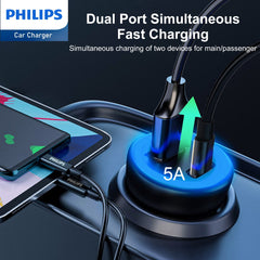 Philips QC+PD Car Charger with USB-C to USB-C Cable (DLP2521C)